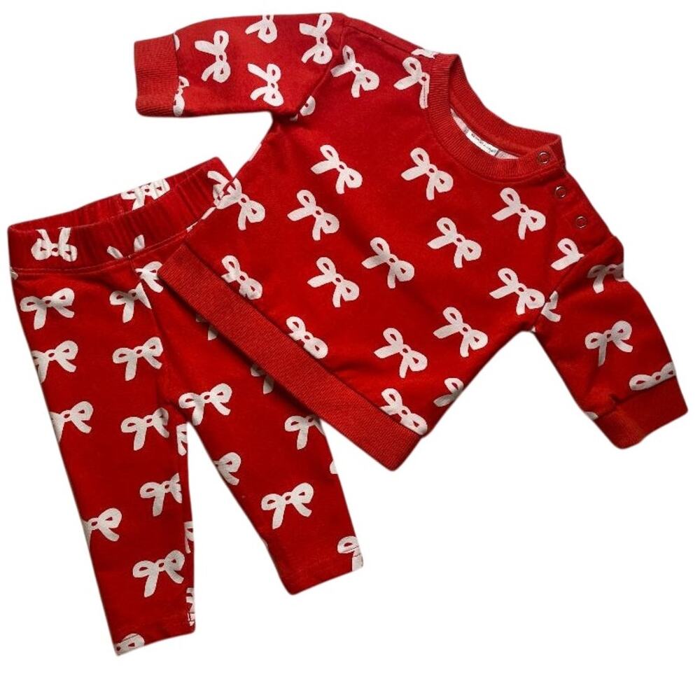 Hanna Andersson Red White Bows Sweatshirt and Leggings Set Kids 60cm 3-6 Months